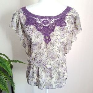 Apt. 9 Floral Ruffle Sleeve Embroidered Blouse